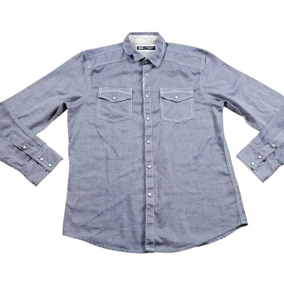 BKE Pearl Snap Shirt Mens Medium Blue Long Sleeve Athletic Fit Western Cowboy - Picture 1 of 8